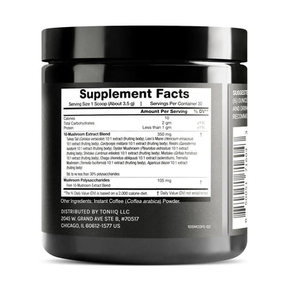 Mushroom Coffee - Ultra High Potency 10:1 Concentrated Extract - Colombian Sourced Beans with 10 Mushroom Blend, Lion's Mane & Cordyceps - Rich & Functional Coffee Alternative - Third-Party Lab Tested ToniiqBuy Supplements Australia