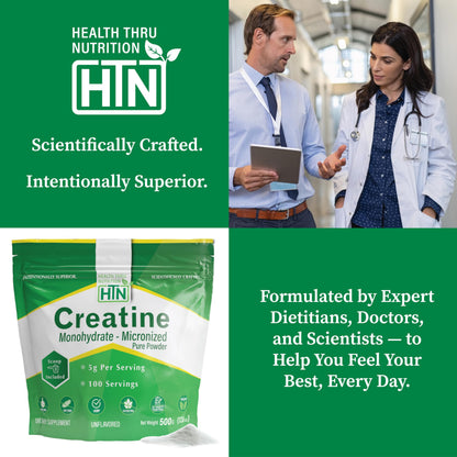 Health Thru Nutrition Creatine Monohydrate Micronized Powder – 500g Pure Unflavored – 5g Per Scoop – Workout Support, Muscle Fuel and Recovery Bulk Supplement | Non-GMO, Vegan Health Thru NutritionBuy Supplements Australia