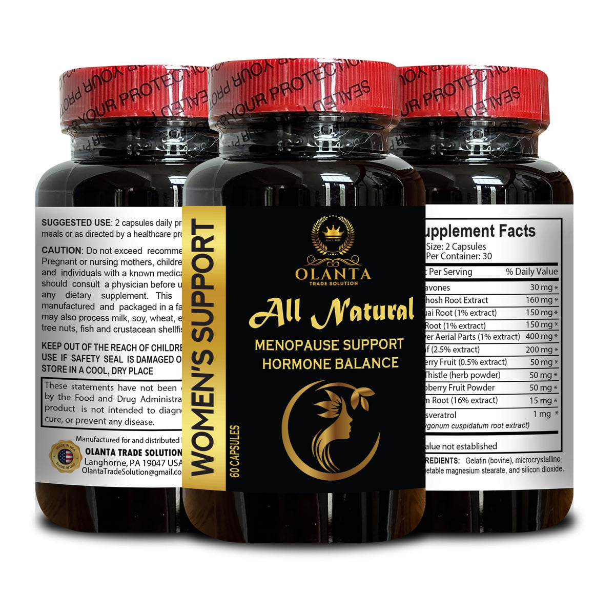 MENOPAUSE SUPPORT SUPPLEMENT - Perimenopause Supplements Women for Hot Flashes, Menopause Support, Supplement for Women Supports Hormone Balance with Black Cohosh - 1 Bottle 60 Capsules OLANTA TRADE SOLUTIONBuy Supplements Australia