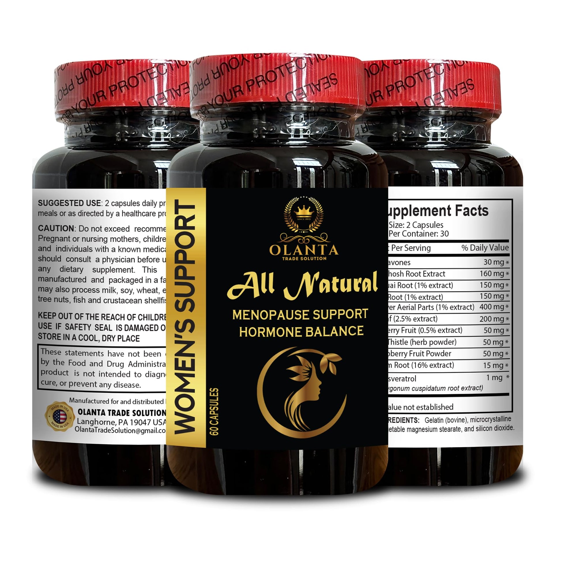 MENOPAUSE SUPPORT SUPPLEMENT - Perimenopause Supplements Women for Hot Flashes, Menopause Support, Supplement for Women Supports Hormone Balance with Black Cohosh - 1 Bottle 60 Capsules OLANTA TRADE SOLUTIONBuy Supplements Australia