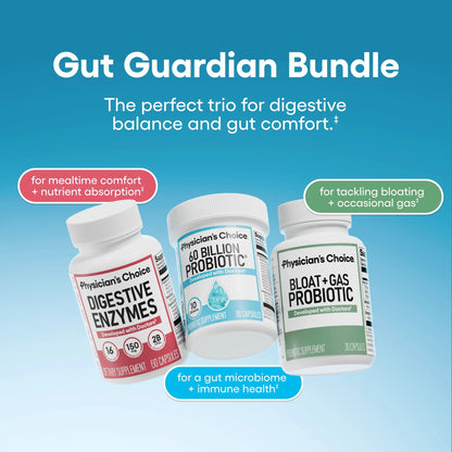 Physician's CHOICE Gut Guardian Bundle: Advanced Bloating & Digestion Support with 60 Billion Probiotic, Digestive Enzymes & Bloat + Gas Probiotic - Daily Gut Health Support for Women and Men Physician's CHOICEBuy Supplements Australia