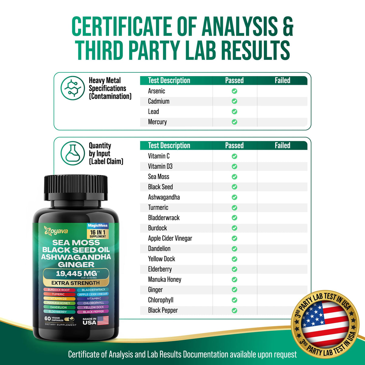 Zoyava Sea Moss 16-in-1 Blend 19,445 MG (60 Caps) and Colostrum 8-in-1 5,250 MG ZoyavaBuy Supplements Australia