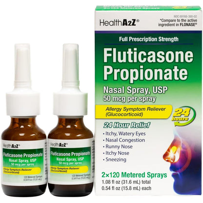 HealthA2Z® Allergy Relief, Fluticasone Propionate 50mcg, Nasal Spray, 24-Hour Allergy Relief, Dye Free, 240 Sprays (2 Pack, 120 Sprays Each) HealthA2Z buy supplements Au