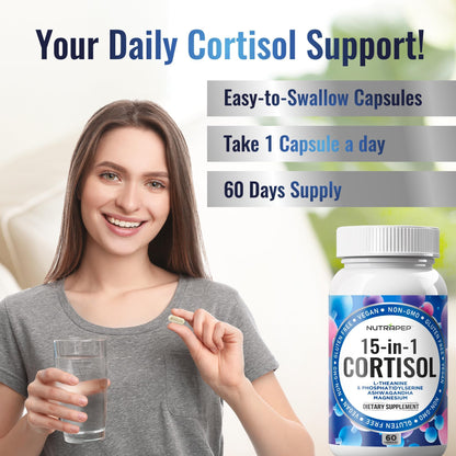 NutraPep Cortisol Detox Supplement Men Women - Reduce Lower Cortisol High Cortisol Reducer Blocker Control - Supports Stress Mood Rest Adrenal Calm Relax with Ashwagandha L-Theanine Magnesium NutraPepBuy Supplements Australia