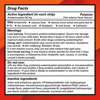 CALMOUR Children's Acetaminophen 36 Strips | Pain Reliever & Fever Reducer | Fast-Acting Support for Cold & Flu Symptoms | Oral Chewable Strips for Kids Ages 2-9 | Travel Size, Orange Flavor CALMOURBuy Supplements Australia