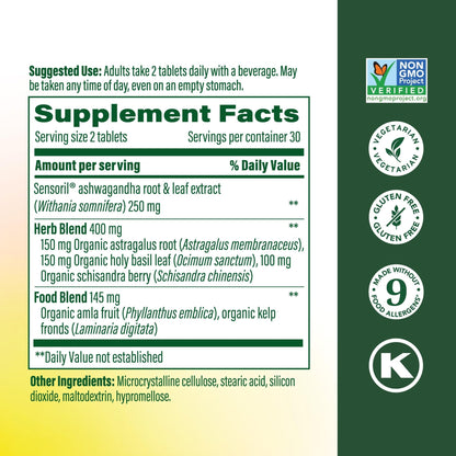 MegaFood Ashwagandha Complex (Formerly Stress Protect) - Ashwagandha Supplements Astragalus Root & Holy Basil - Vegetarian, Gluten Free, Cortisol Supplement - 60 Mini Tablets, 30 Servings MegaFoodBuy Supplements Australia