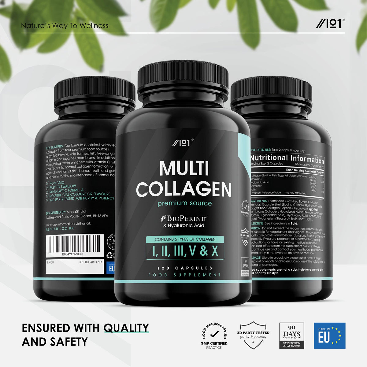 Multi Collagen Capsules - 120 Capsules - Types I, II, III, V & X - Wild Caught Fish, Grass Fed Bovine, Eggshell Revive NaturalsBuy Supplements Australia