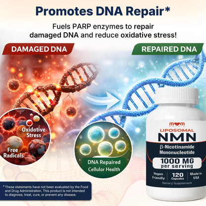 NMN Supplement 1000 mg Pure Nicotinamide Mononucleotide - NAD Precursor for Energy, Cellular Renewal & Longevity Support - Mitochondrial Support 120 Capsules - Vegan, Non GMO, Gluten Free MOM NUTRIXBuy Supplements Australia