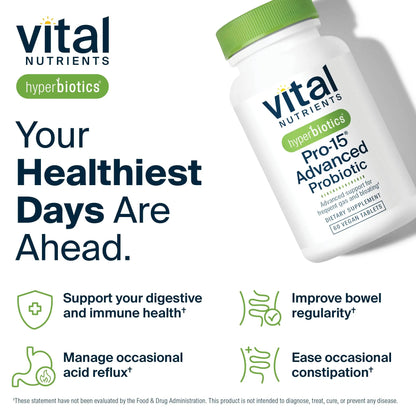 Hyperbiotics Vital Nutrients Pro-15 Advanced Probiotics for Women and Men | 15 Strains + Kiwifruit | Clinically Studied Daily Probiotics for Digestive Health, Gas, & Bloating | 60 Vegan Tablets HyperbioticsBuy Supplements Australia