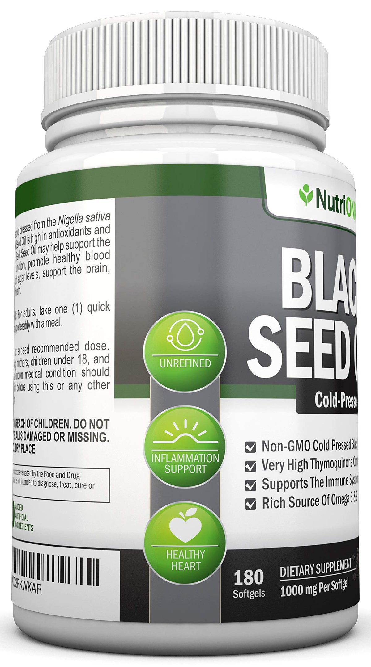 Black Seed Oil - 1000 Mg - 180 Softgels - Cold-Pressed Non-GMO Black Cumin Seed NutriONNBuy Supplements Australia