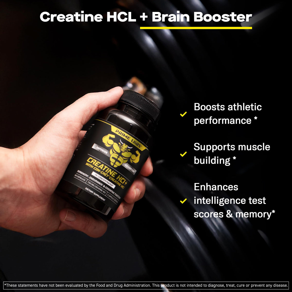Prime Labs Creatine HCl Capsules - with CON-CRĒT®, Rhodiola Root Extract, & L-Theanine - Muscle Support, Endurance, Cognitive Function - for Men & Women - 60 Pills Prime LabsBuy Supplements Australia