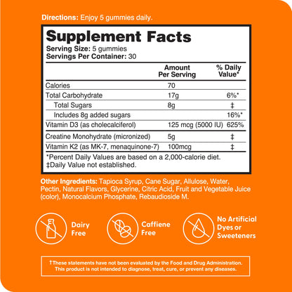 Zena Nutrition Creatine Gummies with D3 & K2, Creatine Monohydrate for Men and Women, Supports Bone, Muscle, & Cognitive Health, Gummy Workout Supplement, Watermelon Flavor, 150ct, 30 Daily Servings Zena NutritionBuy Supplements Australia