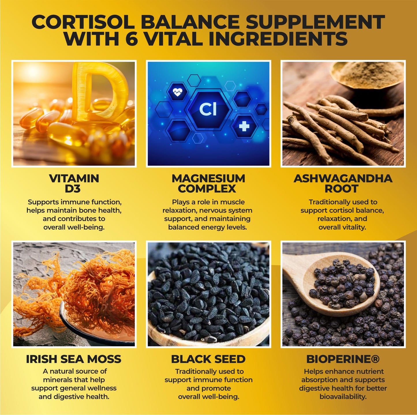 Cortisol Balance and Immune Support Supplement with Ashwagandha, Irish Sea Moss, Black Seed, Vitamin D and Magnesium Complex | Mood Enhancer | Immunity Booster | Stress Relief Pills | 90 Capsules HerbaMeBuy Supplements Australia