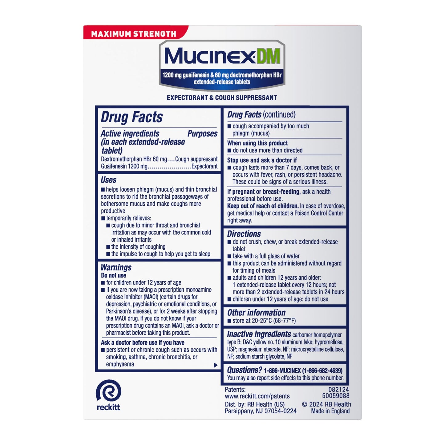 Mucinex DM 12Hr Maximum Strength Chest Congestion & Cough Medicine for Adults, Cold and Cough Medicine for Excess Mucus Relief, 1200 mg Guaifenesin & 60 mg Dextromethorphan HBr, 48 Bi-Layer Tablets Mucinex buy supplements Au