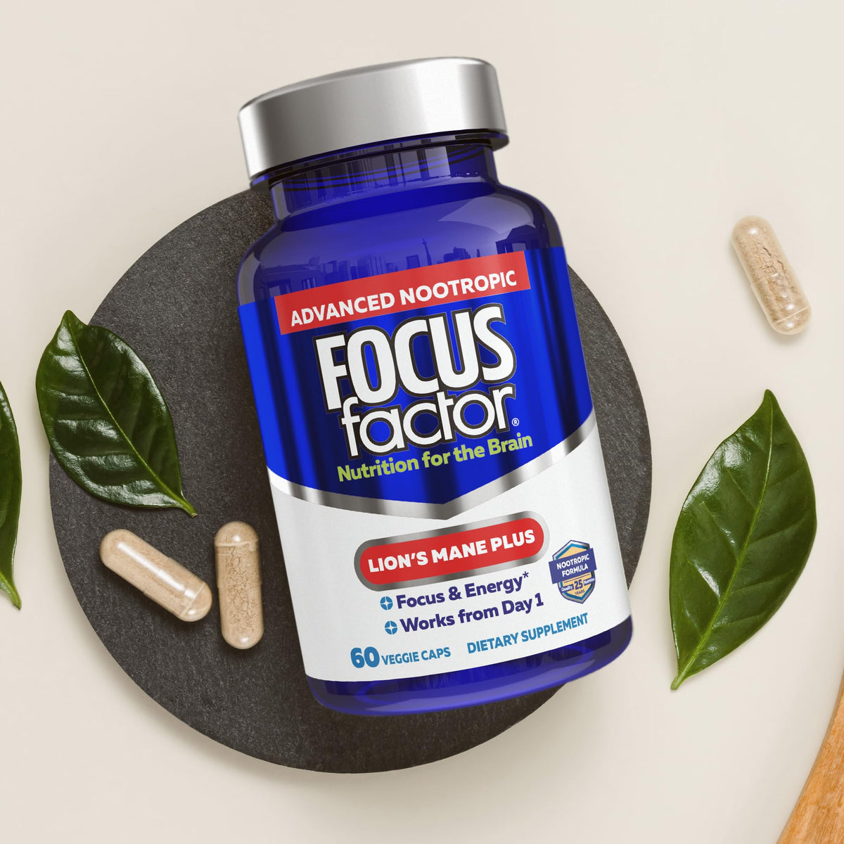 Focus Factor Lions Mane Plus, Advanced Nootropic with L-Theanine, Caffeine, Focus and Energy (60 Count) Focus FactorBuy Supplements Australia
