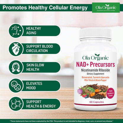 NAD+ Supplement & NAD Booster for Cellular Energy and Healthy Aging – Plant-Based Nicotinamide Riboside (NR) NAD Precursor with Resveratrol, Turmeric, Quercetin, Rhodiola & Milk Thistle – 60 Capsules Ola OrganicBuy Supplements Australia