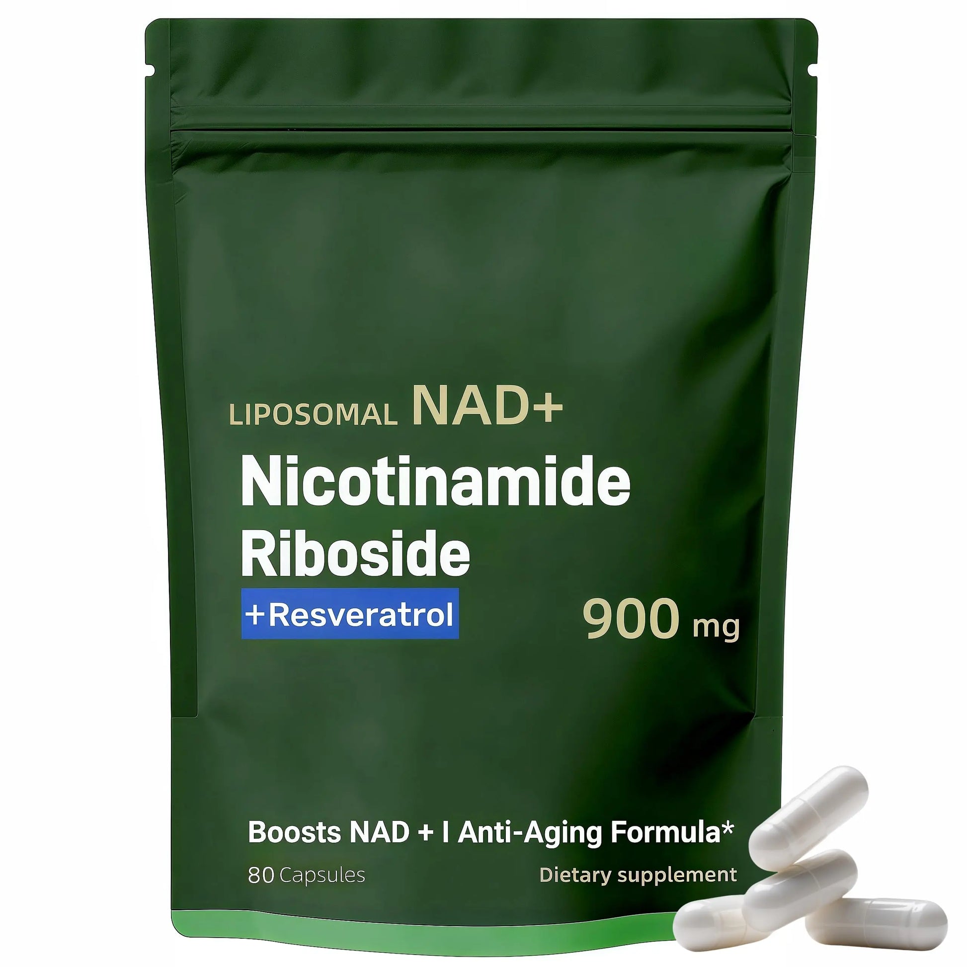 Boqiao NAD+ Supplement - Nicotinamide Riboside & Resveratrol 900mg – Fast-Absorbing Cellular Renewal Capsules for Energy, Anti-Aging & Brain Health – 80 Capsules BoqiaoBuy Supplements Australia