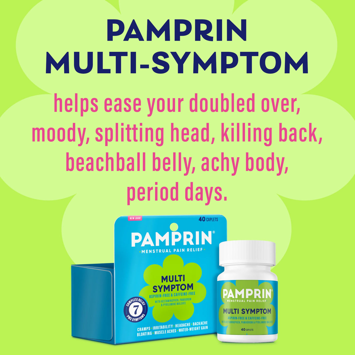 Pamprin Multi-Symptom Formula, with Acetaminophen, Menstrual Period Symptoms Relief including Cramps, Pain, Bloating, and Irritability 40 Caplets PamprinBuy Supplements Australia