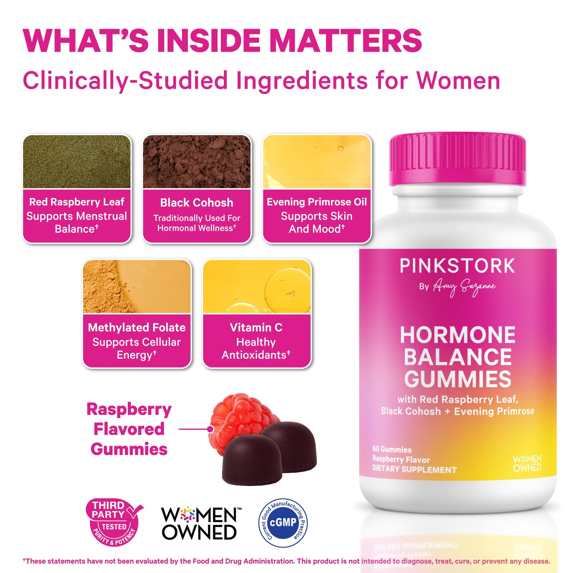 Pink Stork Hormone Balance Gummies for Women – PMS, Menopause & Estrogen Support – Mood, Bloating, Hot Flashes & Energy – Red Raspberry Leaf, Black Cohosh, Primrose – 60 Vegan Gummies Pink StorkBuy Supplements Australia