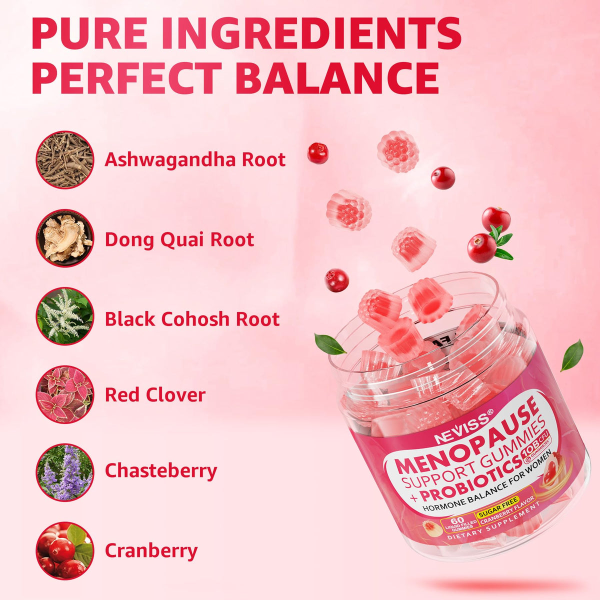 Sugar Free Menopause Supplement Gummies for Women, Menopause Probiotics (10 Billion CFU) Filled Gummy with Ashwagandha, Dong Quai & Black Cohosh for Hot Flashes, Night Sweats, Mood Swings, Gut Health NEVISSBuy Supplements Australia