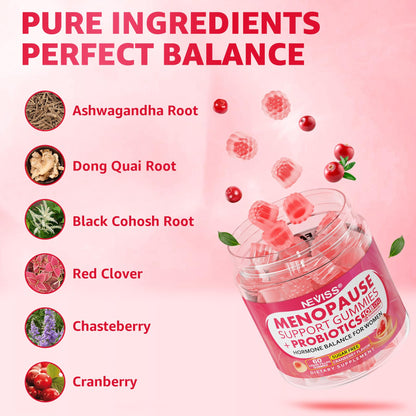 Sugar Free Menopause Supplement Gummies for Women, Menopause Probiotics (10 Billion CFU) Filled Gummy with Ashwagandha, Dong Quai & Black Cohosh for Hot Flashes, Night Sweats, Mood Swings, Gut Health NEVISSBuy Supplements Australia