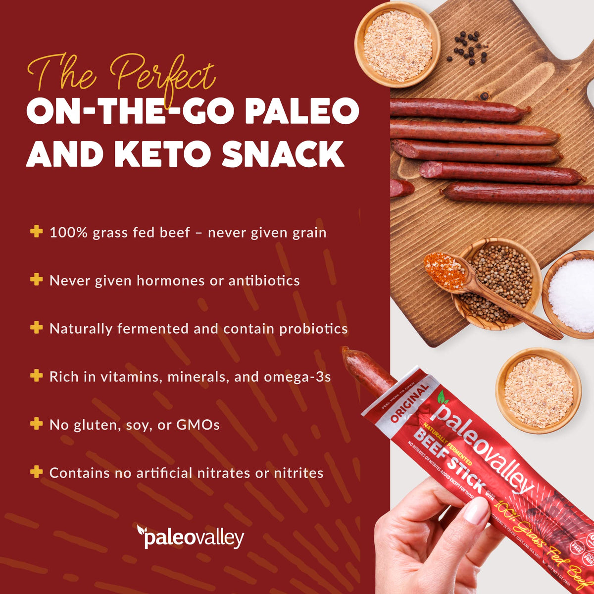 Paleovalley 100% Grass Fed Original Beef Sticks - Delicious Gluten Free Beef Snack - High Protein Keto Friendly PaleovalleyBuy Supplements Australia