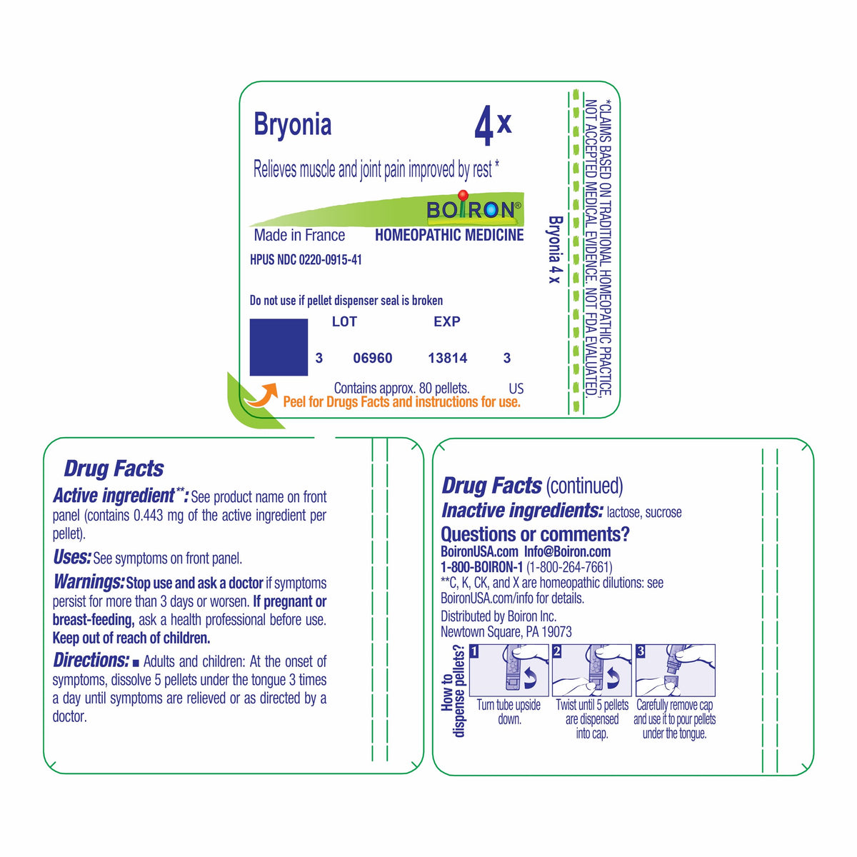 Boiron Bryonia 4X Homeopathic Medicine for Muscle & Joint Pain - 80 Pellets BoironBuy Supplements Australia