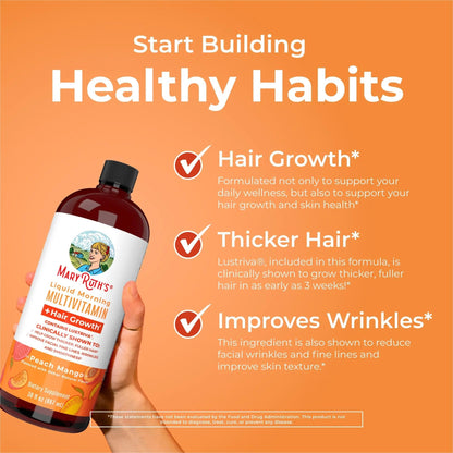 MaryRuth's MaryRuth's Liquid Morning Multivitamin +Hair Growth (Peach Mango, 30oz) & Iron Liquid (Berry) | Clean Label Project Verified® | MARYRUTH'SBuy Supplements Australia