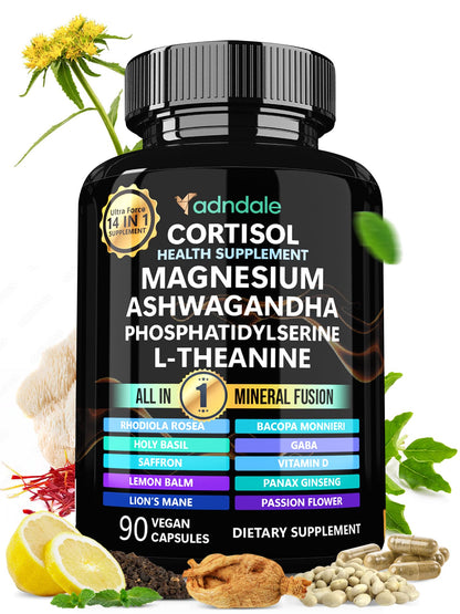 Adndale Cortisol Supplements for Women. Cortisol Reducer 14-in-1 Ashwagandha Supplement with Magnesium Glycinate, L-Theanine & More. 90 Capsules. AdndaleBuy Supplements Australia