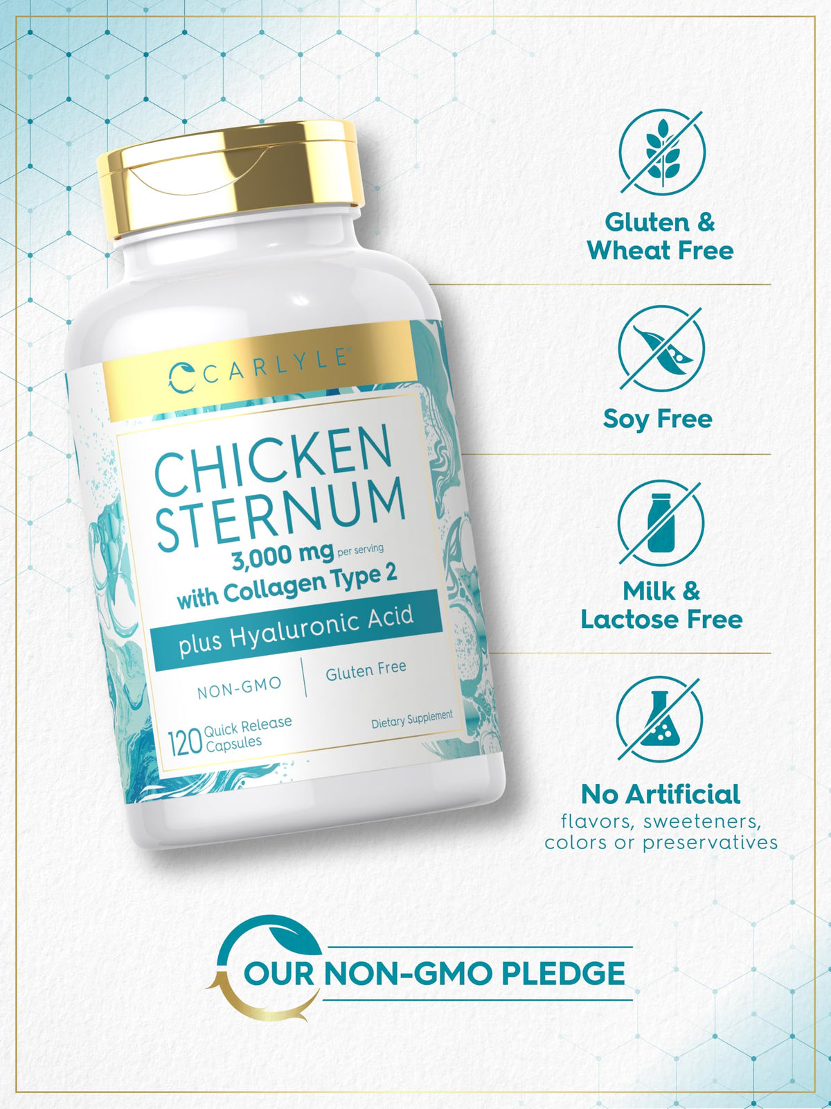 Carlyle Chicken Sternum Collagen Type 2 | 3000mg | 120 Capsules | Plus Hyaluronic Acid | Non-GMO, Gluten Free Supplement Carlyle buy supplements Au
