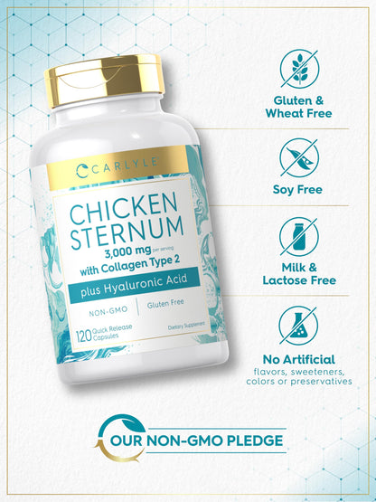 Carlyle Chicken Sternum Collagen Type 2 | 3000mg | 120 Capsules | Plus Hyaluronic Acid | Non-GMO, Gluten Free Supplement Carlyle buy supplements Au