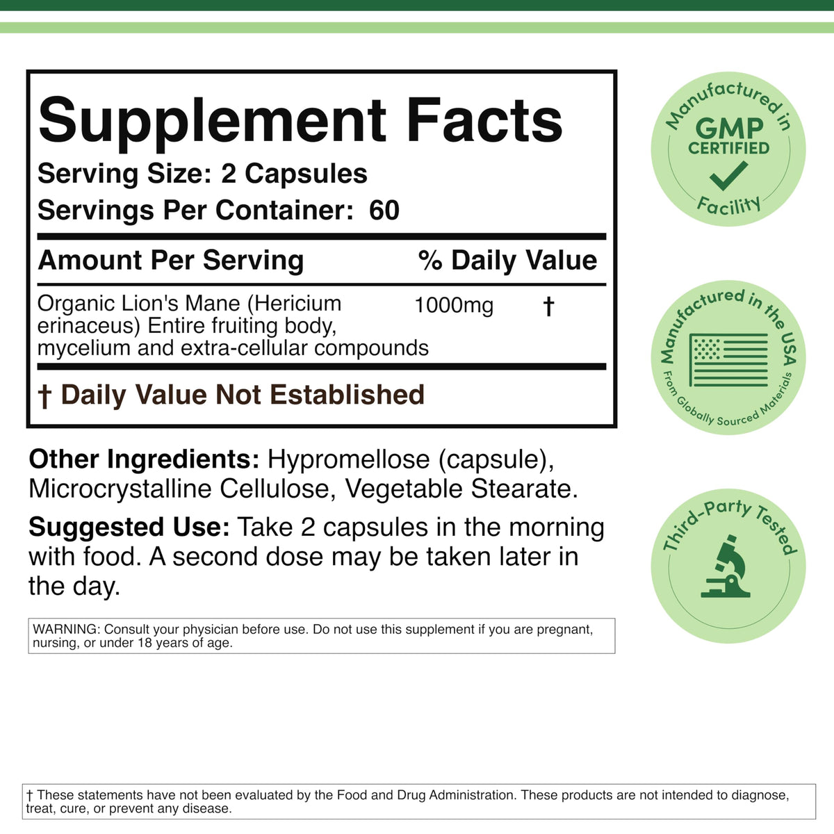 Organic Lions Mane Mushroom Capsules (120 Count), for Focus Support and Immune Health, Third Party Tested and Grown in The USA - by Double Wood Double Wood SupplementsBuy Supplements Australia