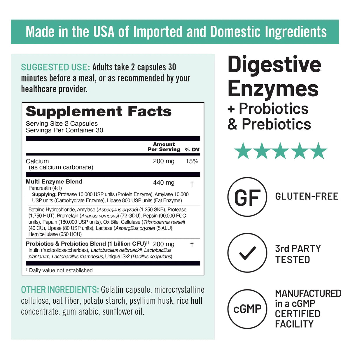NatureWise Digestive Enzymes - Multi Enzymes with Probiotics + Prebiotics - Post Mealtime Comfort & Bloating Support + Aids Digestion and Gut Health - Soy-Free, Non-GMO - 60 Capsules[1-Month Supply] NatureWiseBuy Supplements Australia
