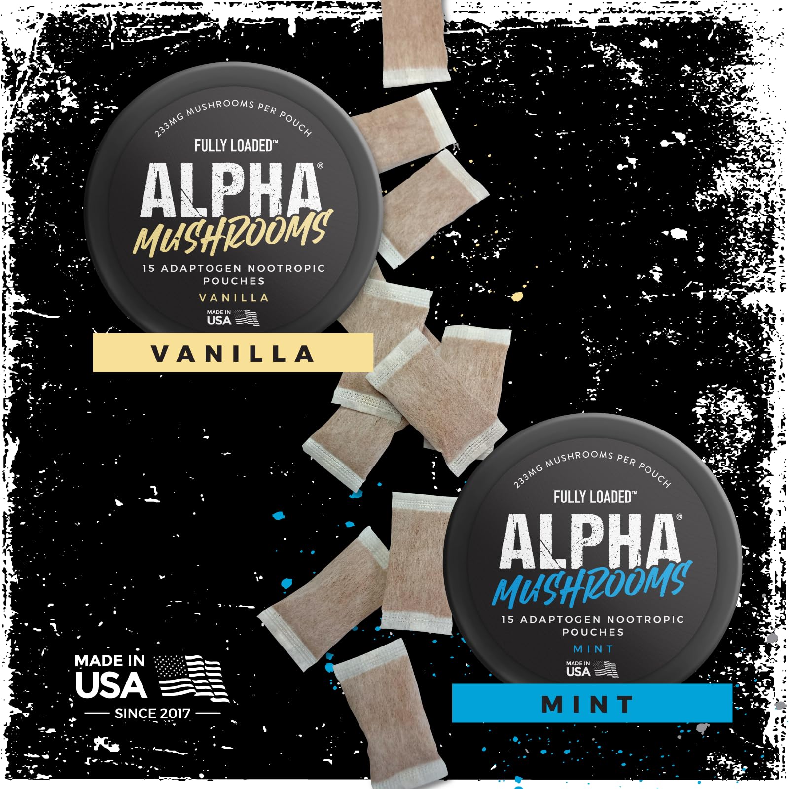 Fully Loaded Alpha Mushroom Pouches - Adaptogen Nootropic Pouches (5-Pack, Vanilla) - Lion's Mane, Cordyceps, & Chaga - 5 cans, 15 Pouches per can - Functional Mushrooms - Made in the USA Fully Loaded BullseyeBuy Supplements Australia