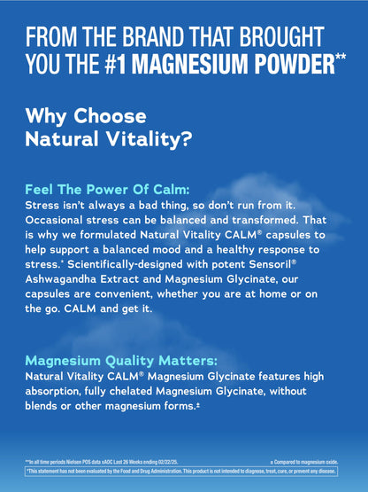 Natural Vitality Calm Ashwagandha + Magnesium Glycinate Capsules | Support for Occasional Stress & Anxiety | Gluten Free Supplement | 90 Count Natural VitalityBuy Supplements Australia