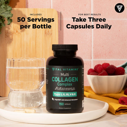Vital Vitamins Multi Collagen Capsules - Type I, II, III, V, X - Grass-Fed, Collagen Peptides Supplements, Non-GMO - for Men & Women - 150 Count Vital VitaminsBuy Supplements Australia