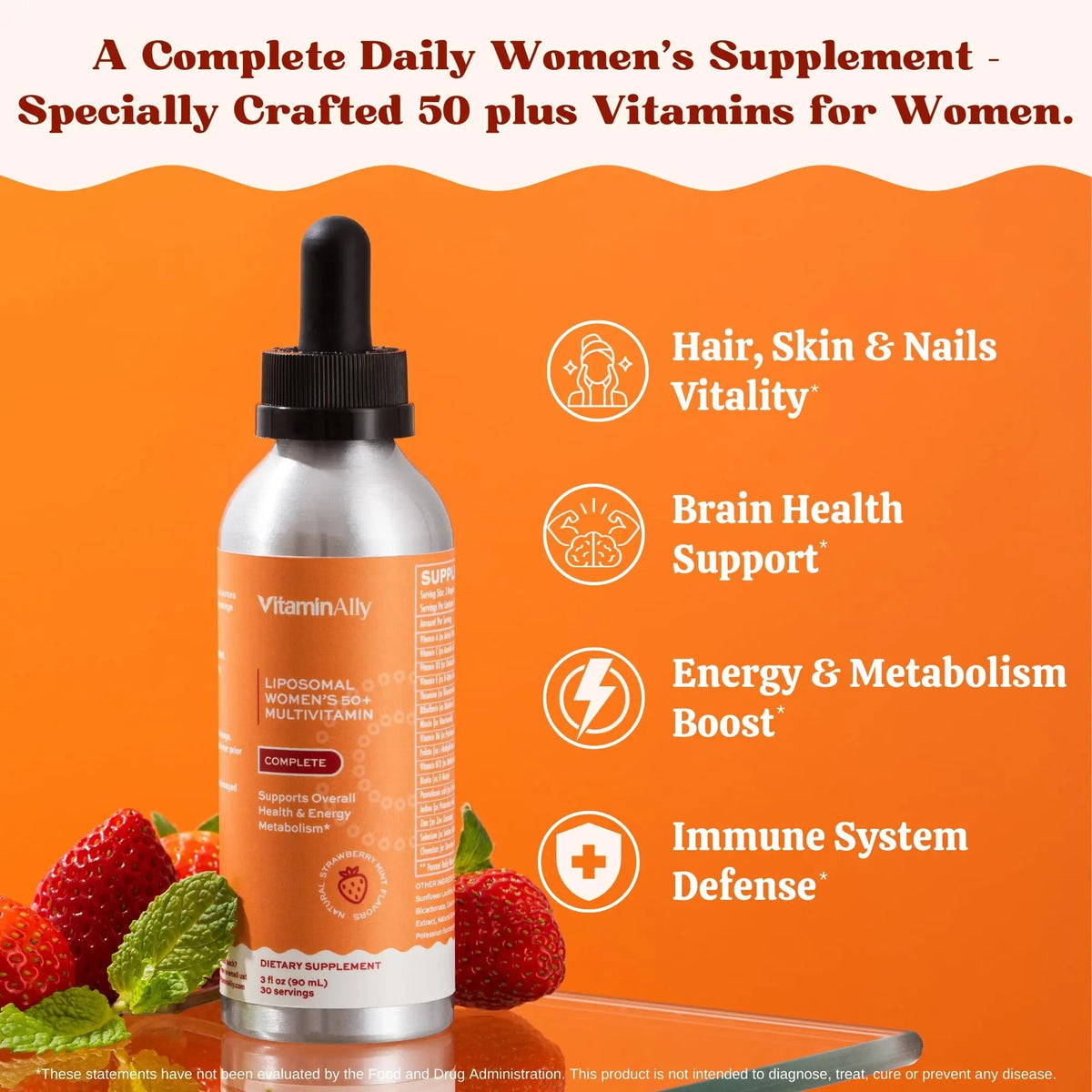 Vitaminally Women’s 50+ Liposomal Liquid Multivitamin – 16 Essential Vitamins & Minerals for Energy, Bone & Immune Support Vitaminally