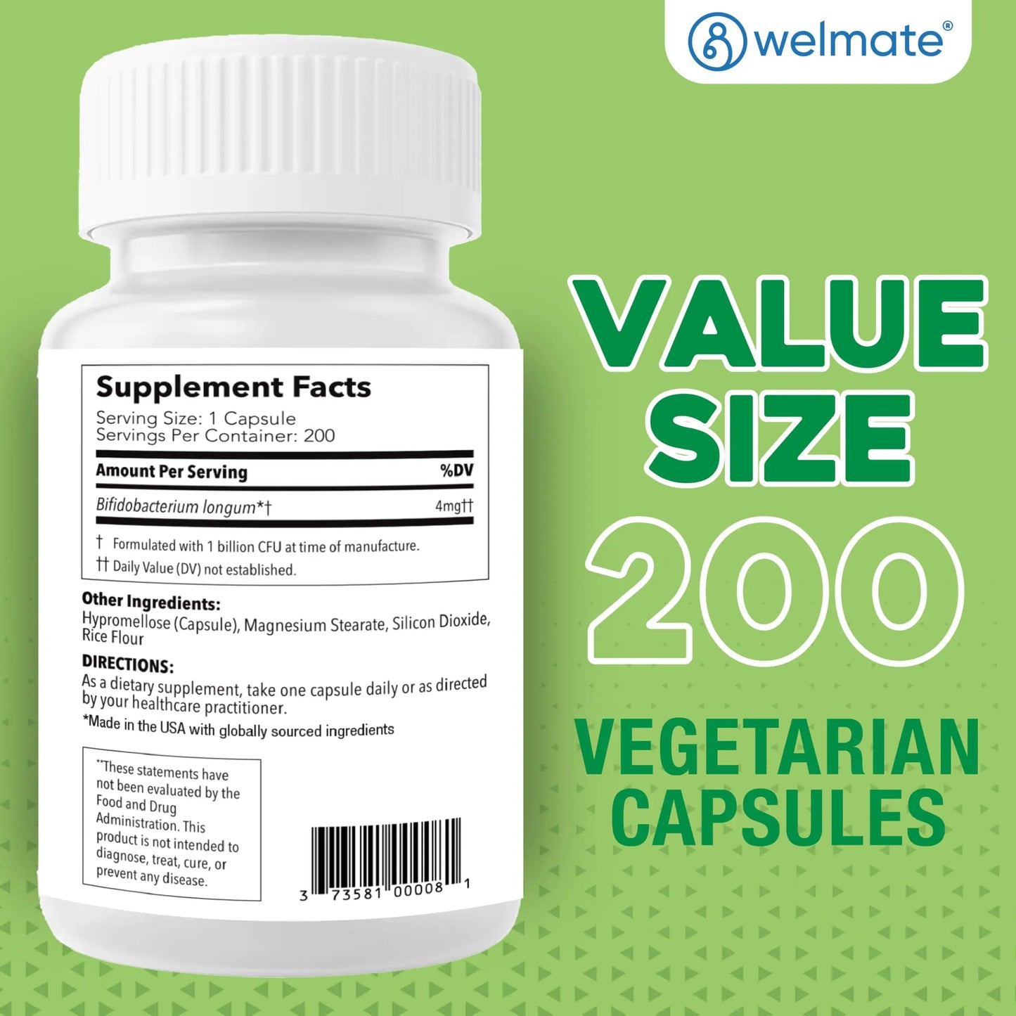 WELMATE Bifidobacterium - Probiotic Supplement - Supports Gut Health - Immune Support - Digestive Enzymes - Gluten Free - Vegan - Men & Womens Probiotic - Value Size - 200 Count WELMATE buy supplements Au