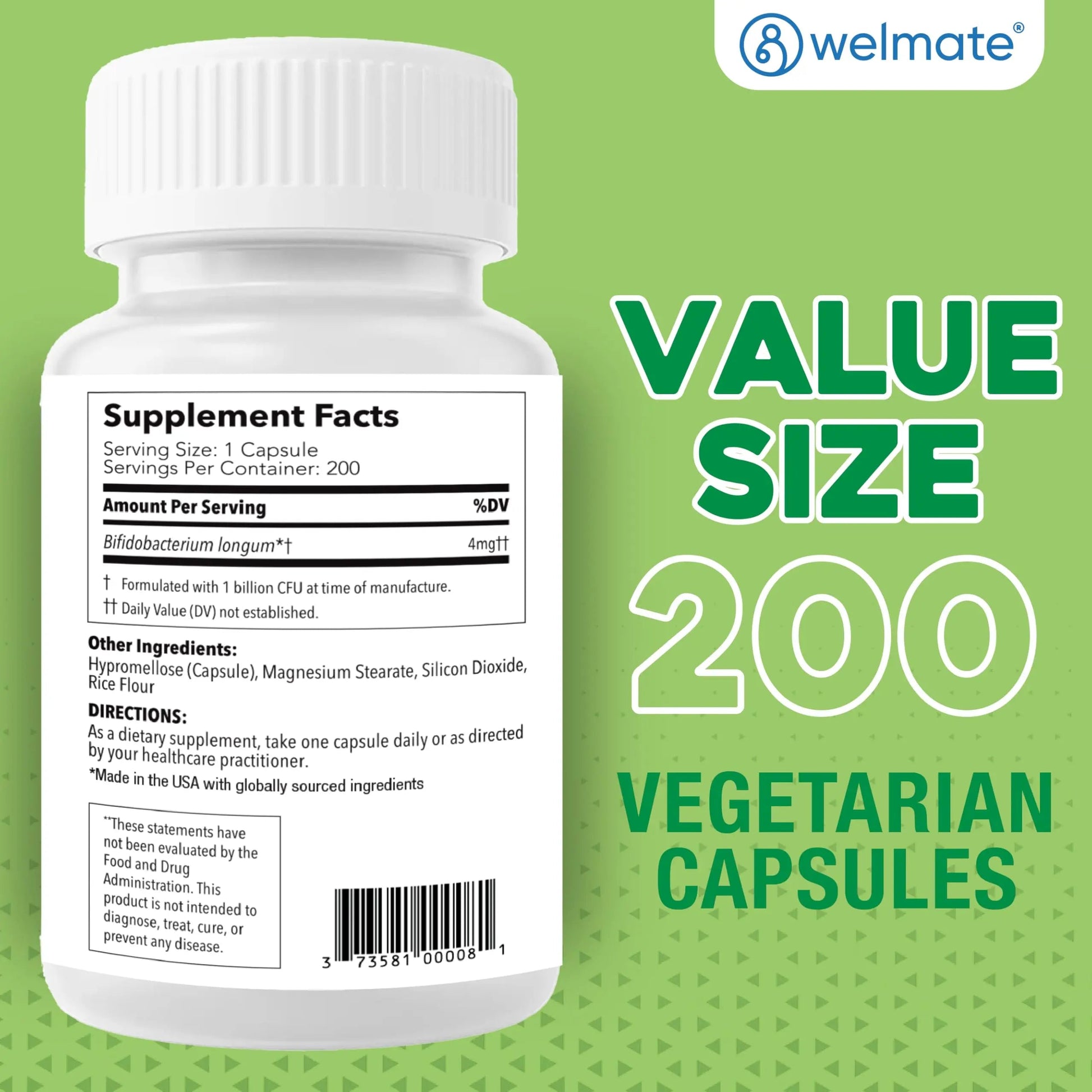 WELMATE Bifidobacterium - Probiotic Supplement - Supports Gut Health - Immune Support - Digestive Enzymes - Gluten Free - Vegan - Men & Womens Probiotic - Value Size - 200 Count WELMATE buy supplements Au