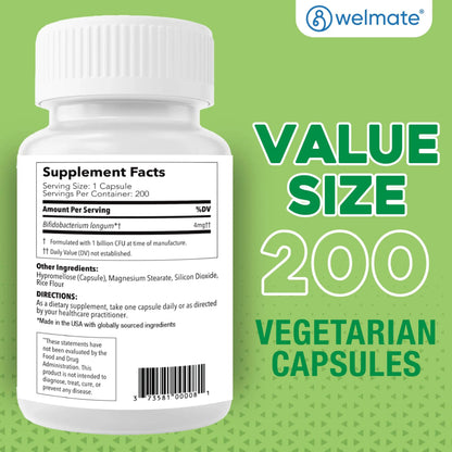WELMATE Bifidobacterium - Probiotic Supplement - Supports Gut Health - Immune Support - Digestive Enzymes - Gluten Free - Vegan - Men & Womens Probiotic - Value Size - 200 Count WELMATE buy supplements Au