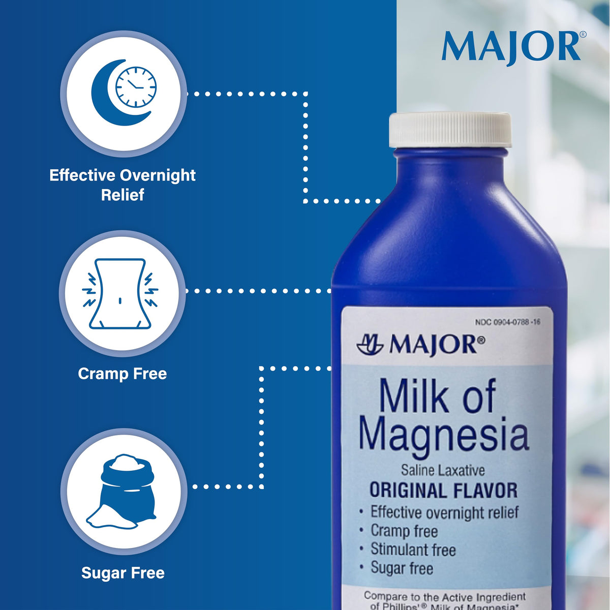 MAJOR Milk of Magnesia Saline Laxative - Original Flavor - Effective Overnight Relief - Stimulant-Free, Sugar-Free - 16 Fl Oz MAJORBuy Supplements Australia