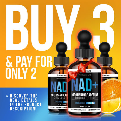 Vita Guard Pure NAD+ Supplements 1000mg Liquid Drops for Women & Man | Nicotinamide Adenine Similar to Nicotinamide Riboside NAD Plus Boosting Supplement - Natural Lemon & Orange Flavor Vita GuardBuy Supplements Australia