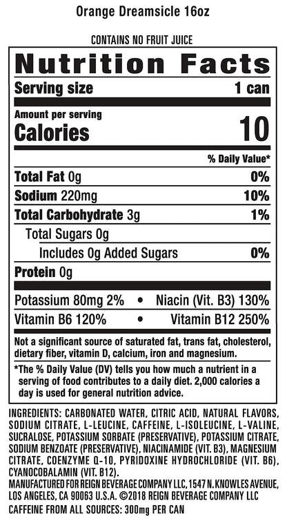 Reign Total Body Fuel, Orange Dreamsicle, Fitness & Performance Drink, 16 Fl Oz (Pack of 12) ReignBuy Supplements Australia