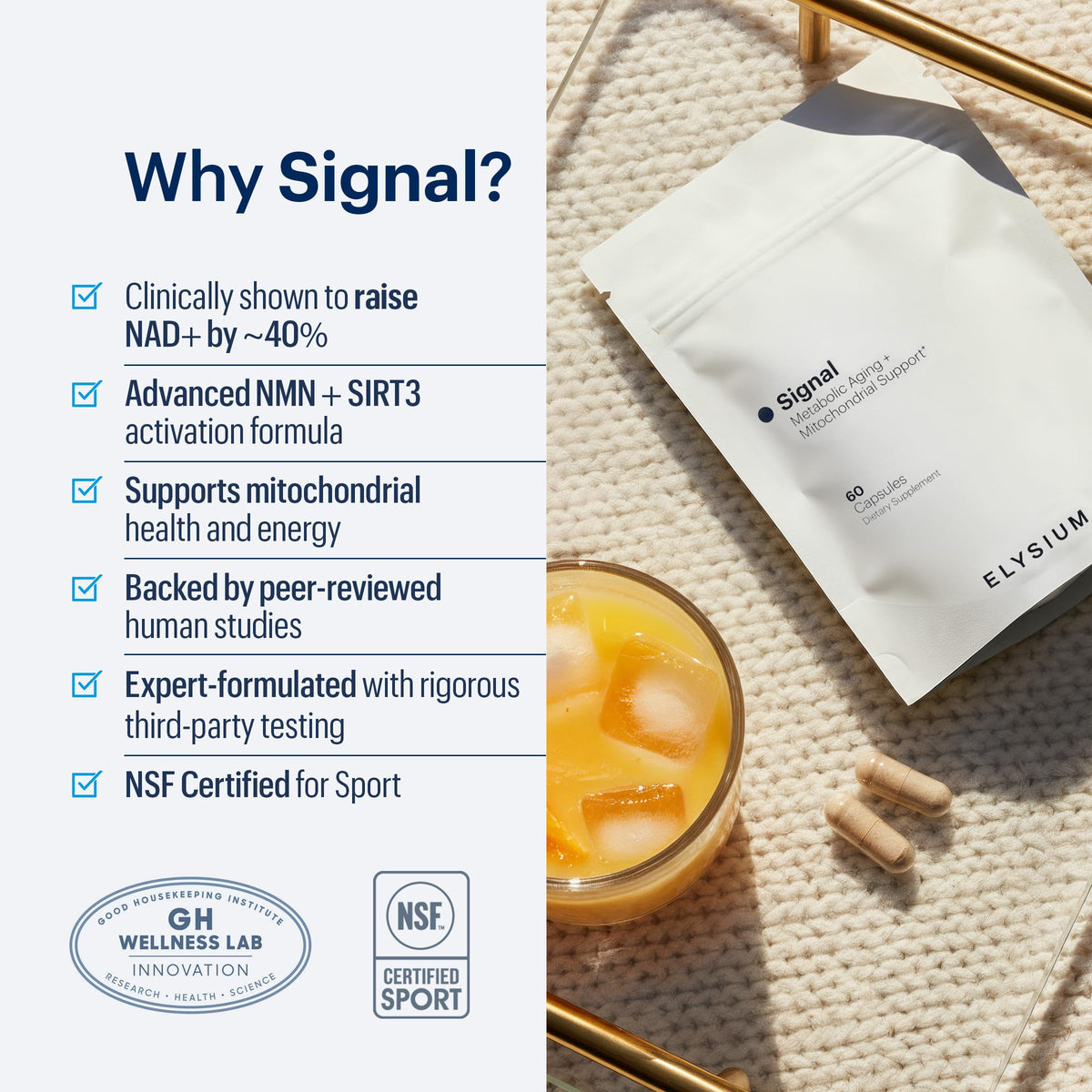 ELYSIUM Signal NMN Supplement - Clinically Proven to Support NAD+ Production, Mitochondrial Function & Metabolic Health - Nicotinamide Mononucleotide and SIRT3 Activation Complex- 30 Day Supply ELYSIUMBuy Supplements Australia