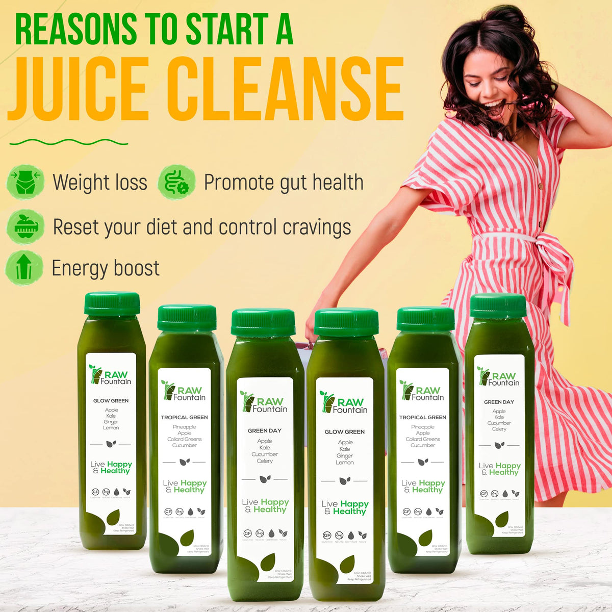 1 Day Green Juice Cleanse by Raw Fountain, All Natural Raw, Vegan Detox, Cold Pressed Raw FountainBuy Supplements Australia