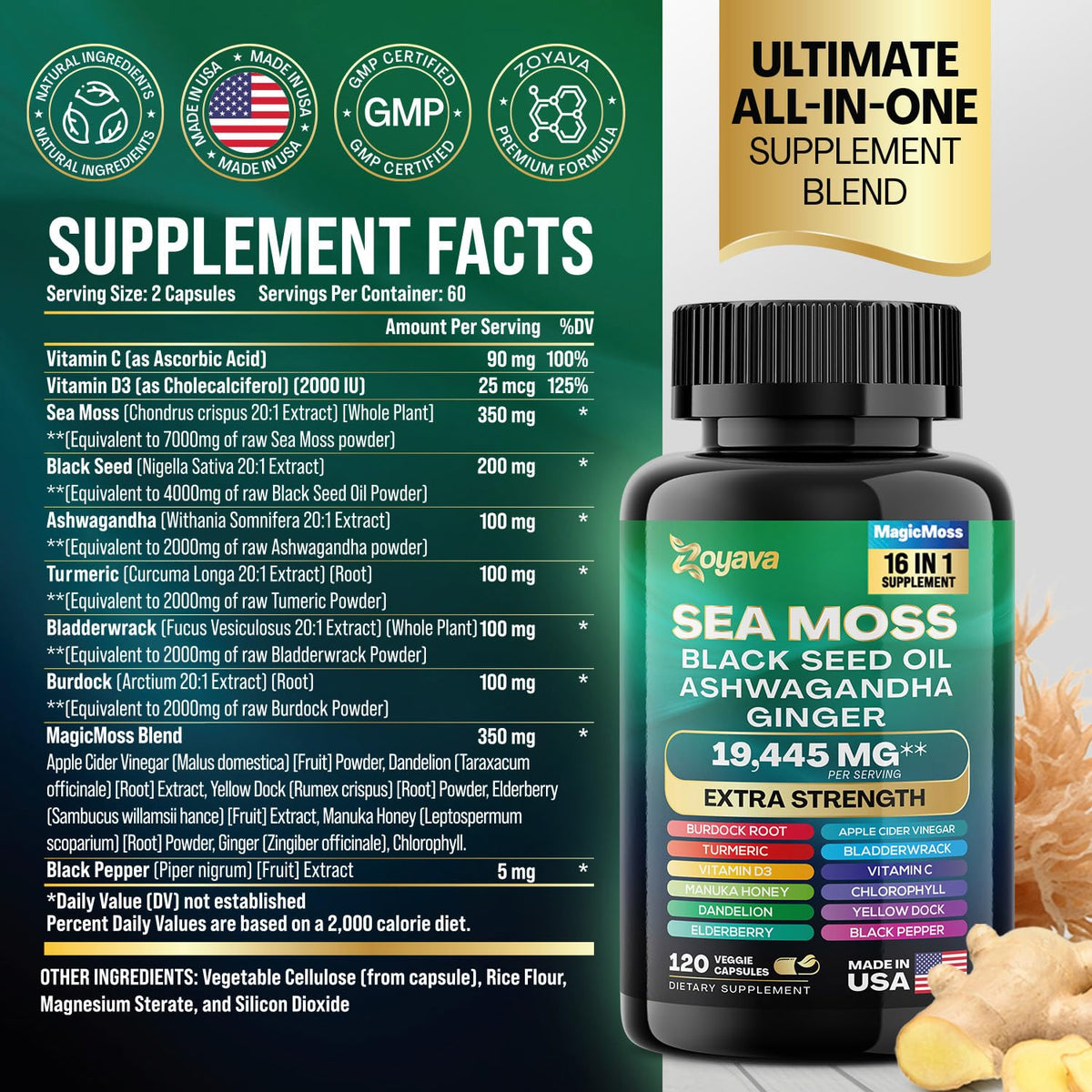 Zoyava Sea Moss 7000mg Black Seed Oil 4000mg Ashwagandha 2000mg Turmeric ZoyavaBuy Supplements Australia