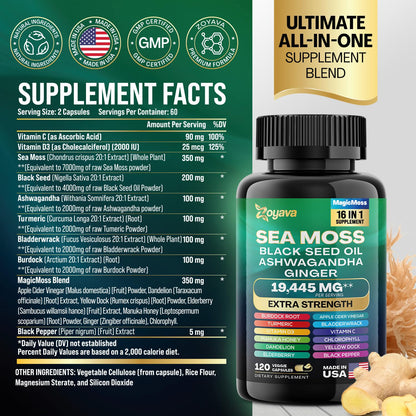 Zoyava Sea Moss 7000mg Black Seed Oil 4000mg Ashwagandha 2000mg Turmeric ZoyavaBuy Supplements Australia