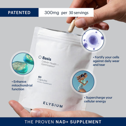 ELYSIUM Basis NAD Plus Supplement 30 Servings - with Nicotinamide Riboside 250mg and Pterostilbene 50mg - Healthy Aging Supplement & Cellular Energy ELYSIUMBuy Supplements Australia