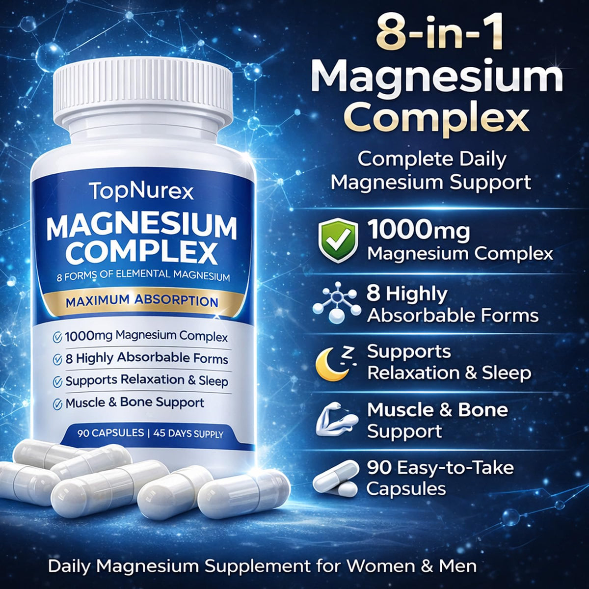 Top Nurex Magnesium Complex Supplement for Women & Men | 1000mg Maximum Absorption | 8 Magnesium Forms Including Glycinate, Citrate, Malate | Supports Relaxation, Sleep, Bone Strength | 90 Capsules Art anime buy supplements Au