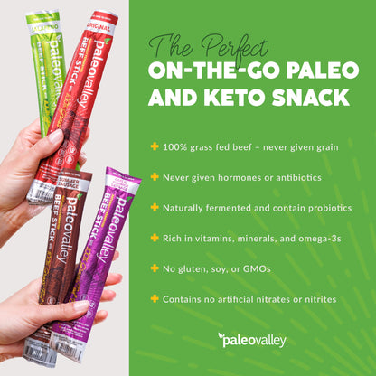 Paleovalley 100% Grass Fed Beef Sticks - Delicious Gluten Free Beef Snack - High Protein Keto Friendly, 40 Count Variety Pack PaleovalleyBuy Supplements Australia